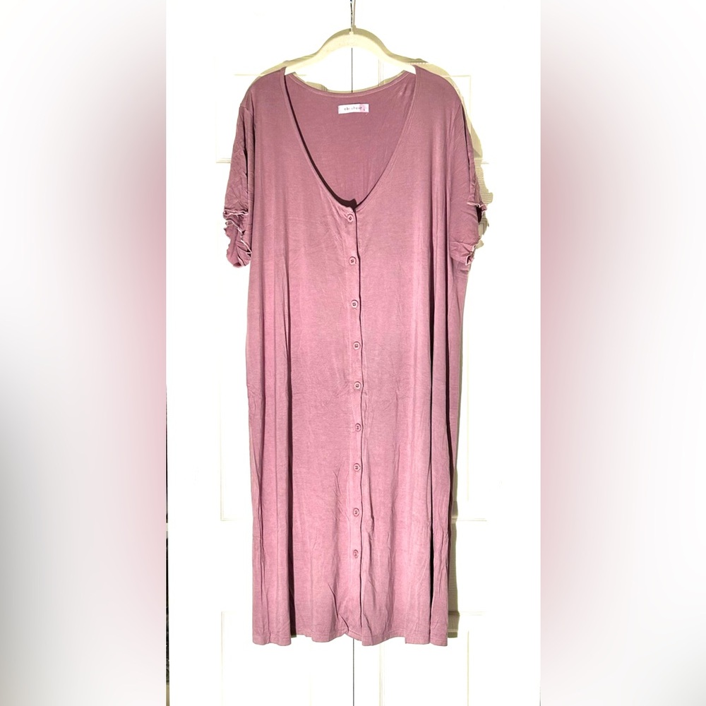 Cheibear Light Purple Short Sleeve Button Down Sleep Shirt/ Night Gown